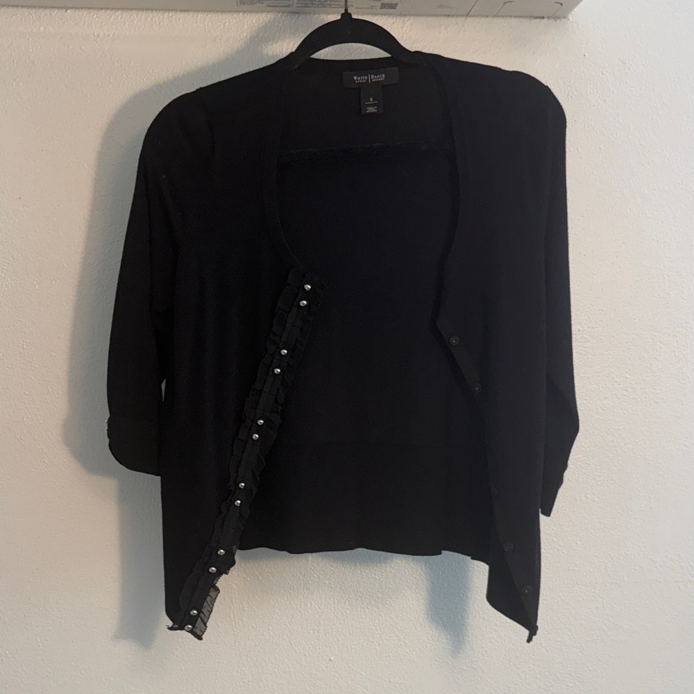 White House Black Market Black Ruffle-Trim Cardigan